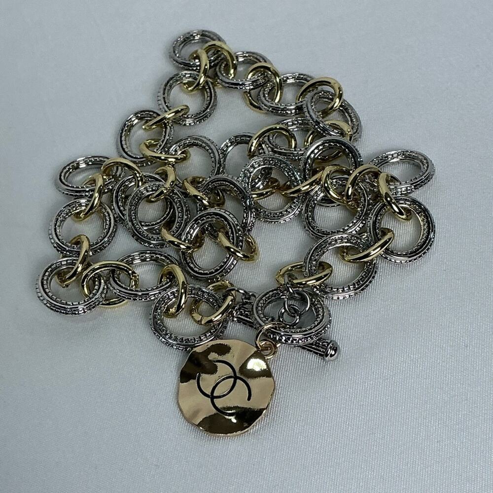 Two Tone Chain Toggle Necklace Chanel